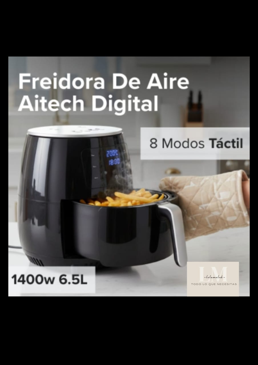 Freidora De Aire Aitech Digital Air Fryer 8 Modos Tactil 1400w 6.5l Negra