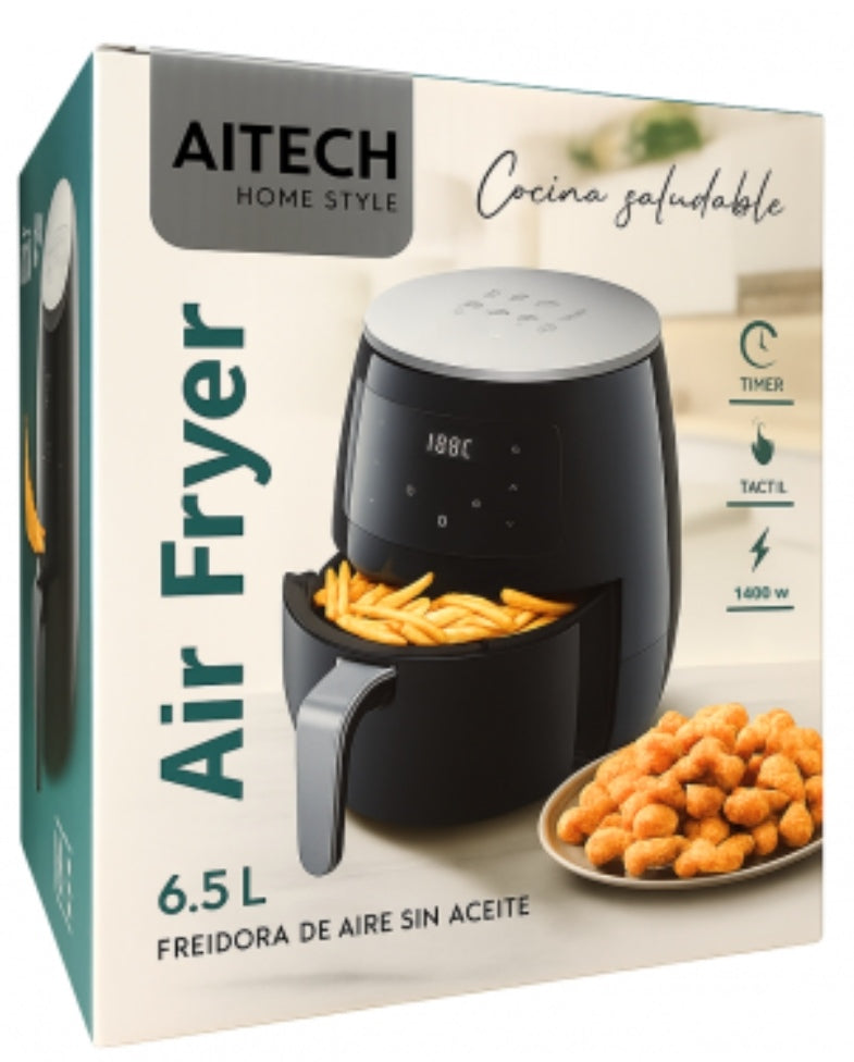 Freidora De Aire Aitech Digital Air Fryer 8 Modos Tactil 1400w 6.5l Negra